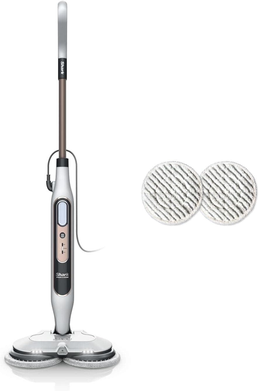 Shark Mopa a vapor automática com Steam Blaster, 2 almofadas giratórias e 3 configurações de vapor, desinfeta, remove manchas e sujidade, para qualquer tipo de piso duro, branco e cinzento, S8201EU