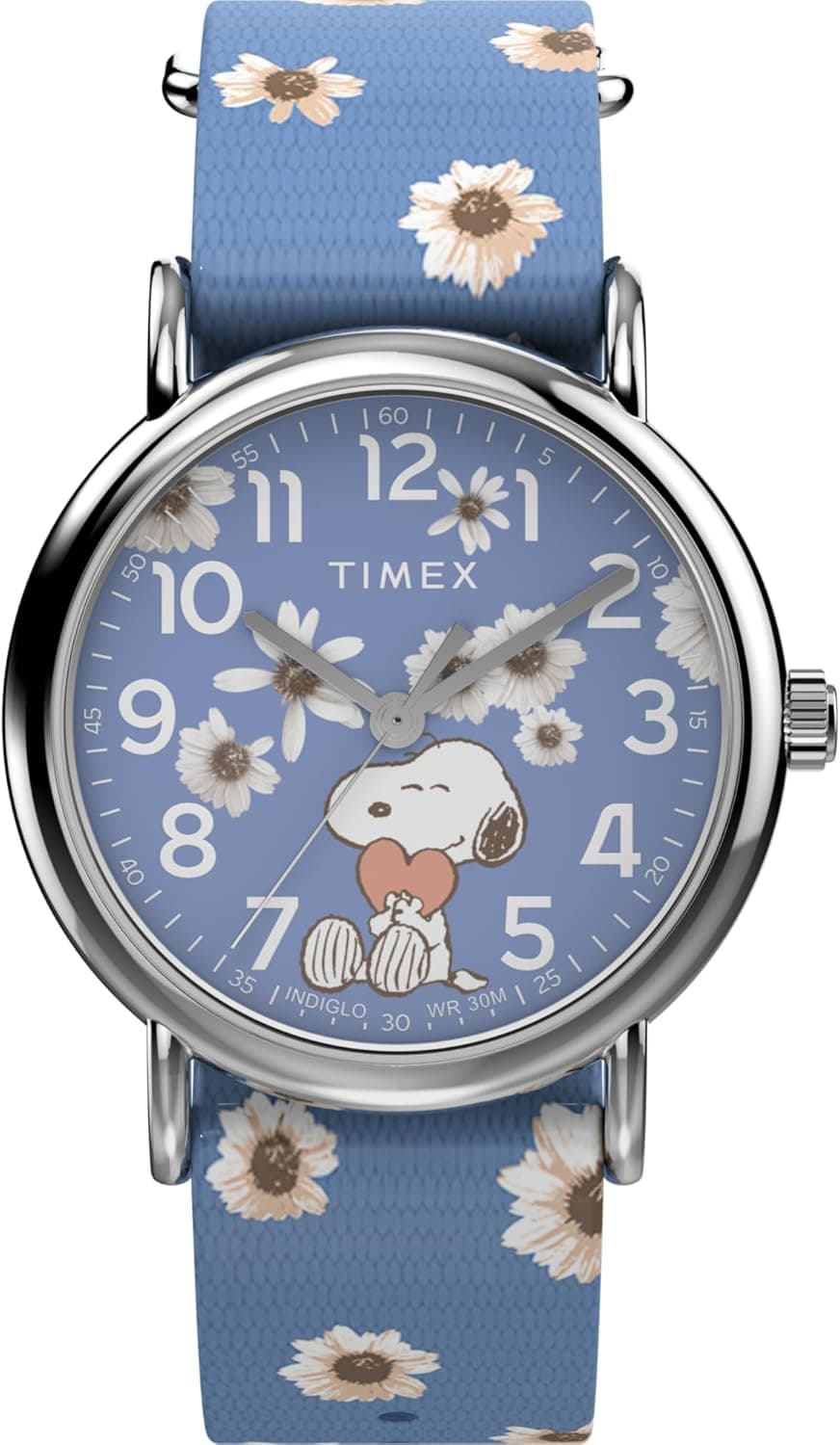 Timex Peanuts Floral 38mm TW2U98300 | Relógio feminino com bracelete rosa mostrador branco e caixa prateada