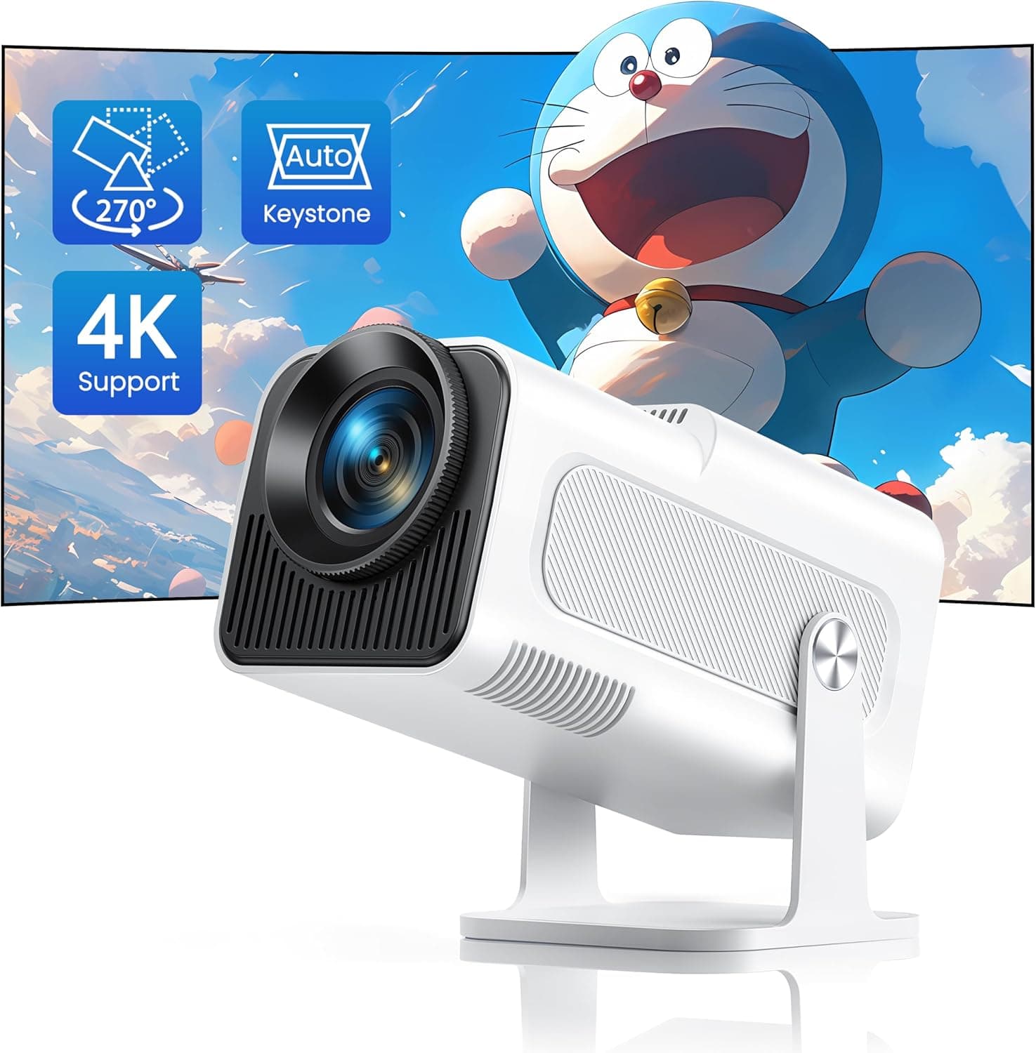 Suporte projetor 4K, mini projetor portátil 20000 lúmenes Full HD 1080P nativo, TOPTRO rotativo de 270° projetor cinema em casa Auto Keystone, mini projetor para TV Stick telemóvel WiFi Bluetooth