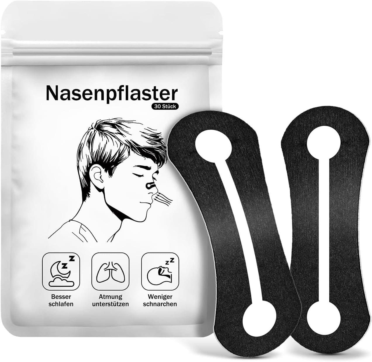 Puqoeuoa | Tiras nasais desportivas para alívio da congestão nasal e apoio ao sono, 30 unidades