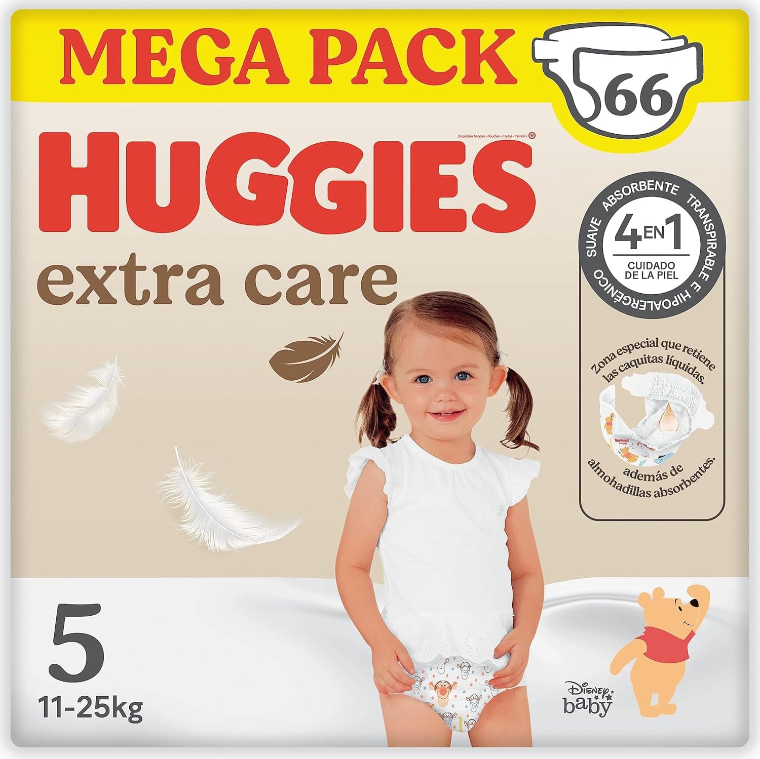 Huggies Extra Care | Fraldas descartáveis tamanho 5 com desenhos Disney e almofadas extra suaves, 66 unidades