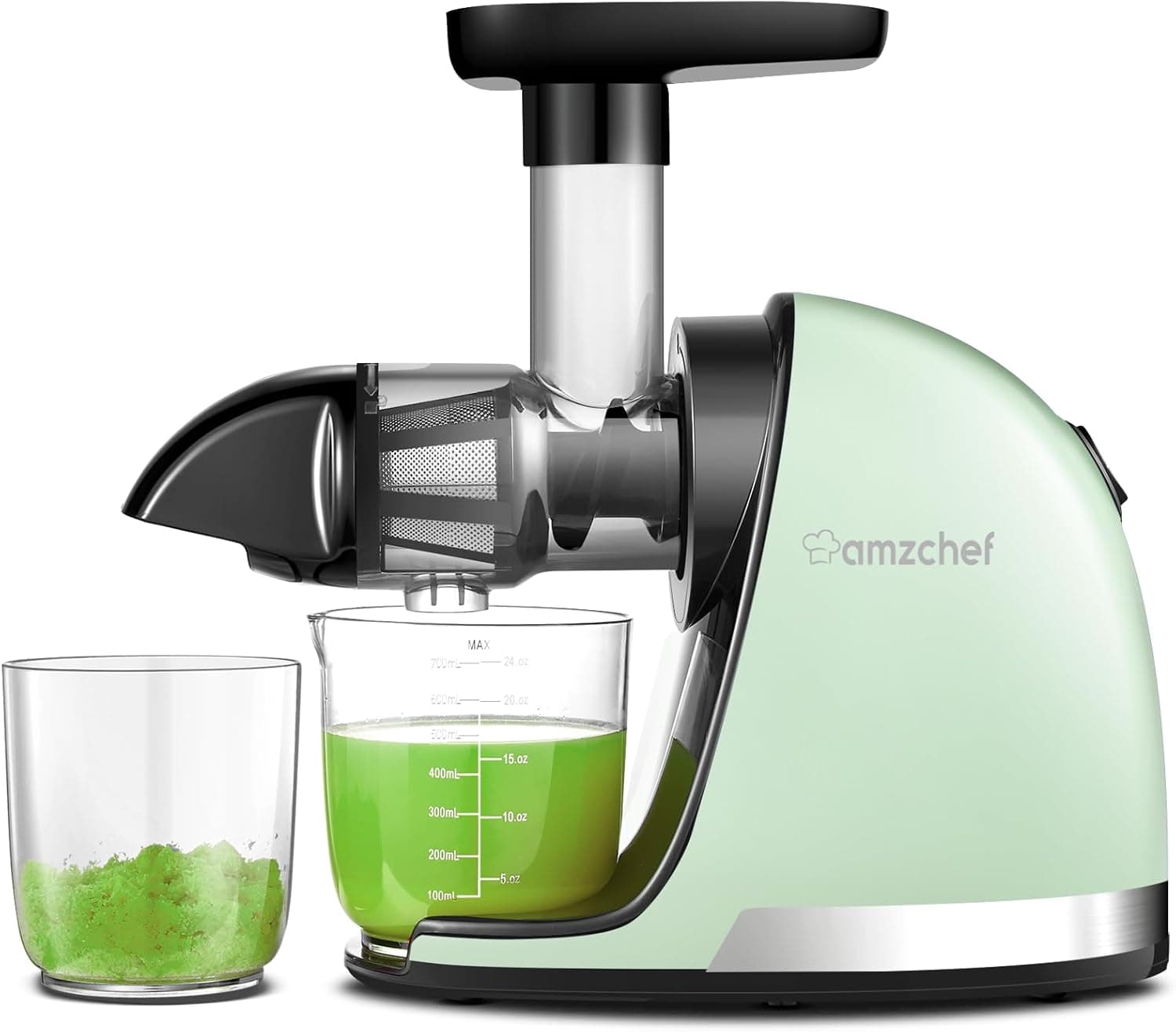 AMZCHEF Extrator de sumos e legumes - Liquidificadora prensado a frio - Cold press slow juicer machine com função de mastigação reversa - Liquidificadora para sumos com 2 reservatórios e escova 
