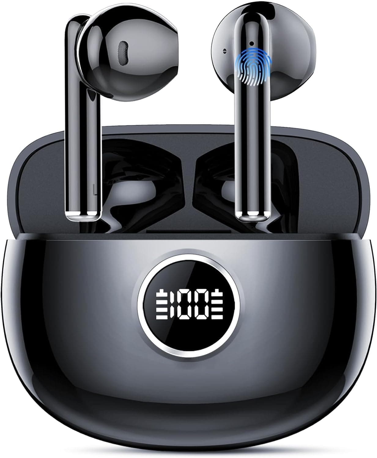 Auriculares sem fios Bluetooth, auriculares Bluetooth 5.3 com 4 HD Mic HiFi estéreo, auriculares sem fios com 50 horas, ecrã LED, IPX7 impermeável capacetes sem fios, carregamento rápido USB-C
