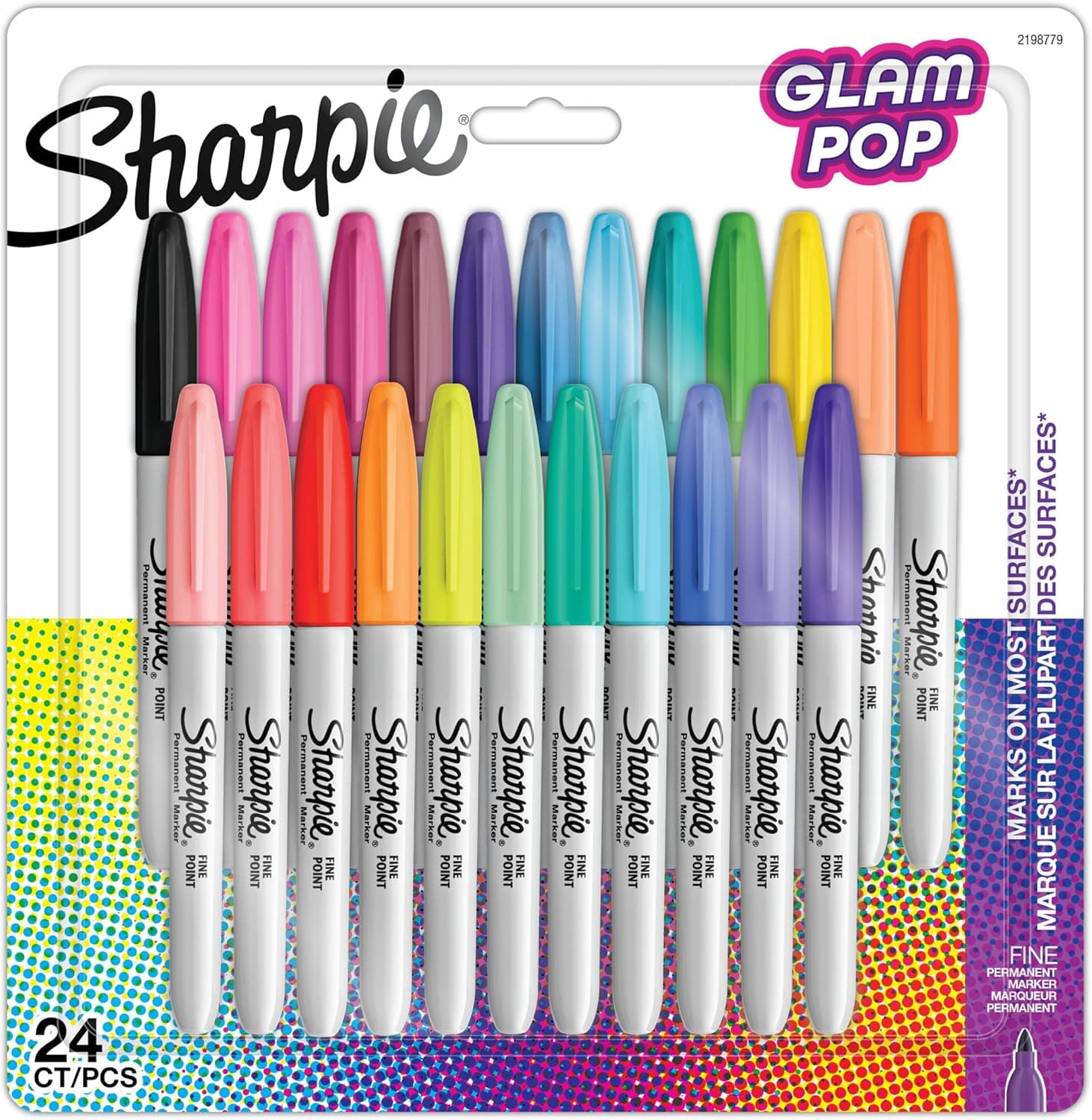 Marcadores permanentes Sharpie Glam Pop | ponta fina para detalhes em negrito, cores sortidas, 24 marcadores