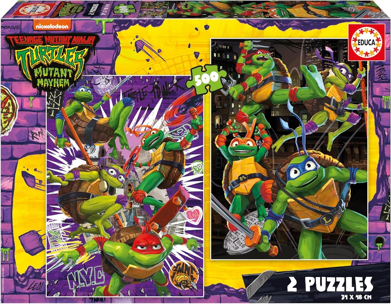 Educa Ninja Turtles | Conjunto de 2 puzzles de 500 peças cada com cola, para crianças a partir dos 11 anos