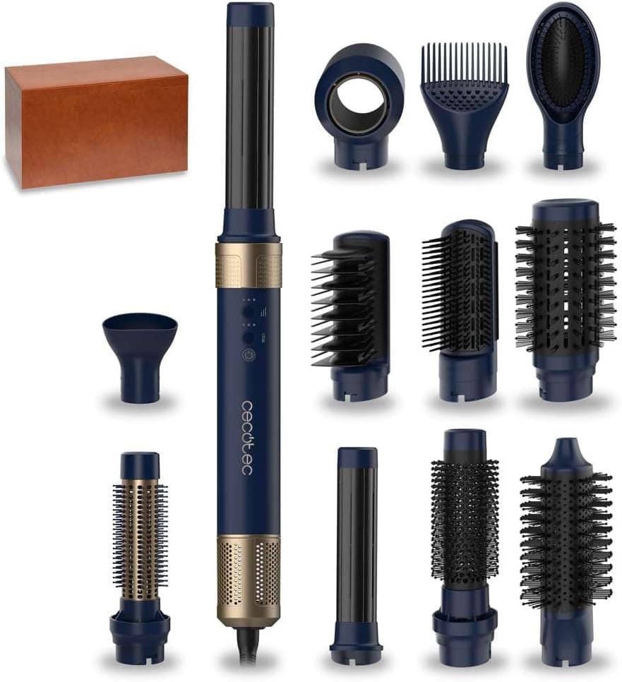 Cecotec Escova de ar quente secador modelador alisador 12 cabeças tecnologia Coanda CeramicCare 12 in1 AirGlam Blue. 1400 W, motor digital, elimina frizz, 3 temperaturas