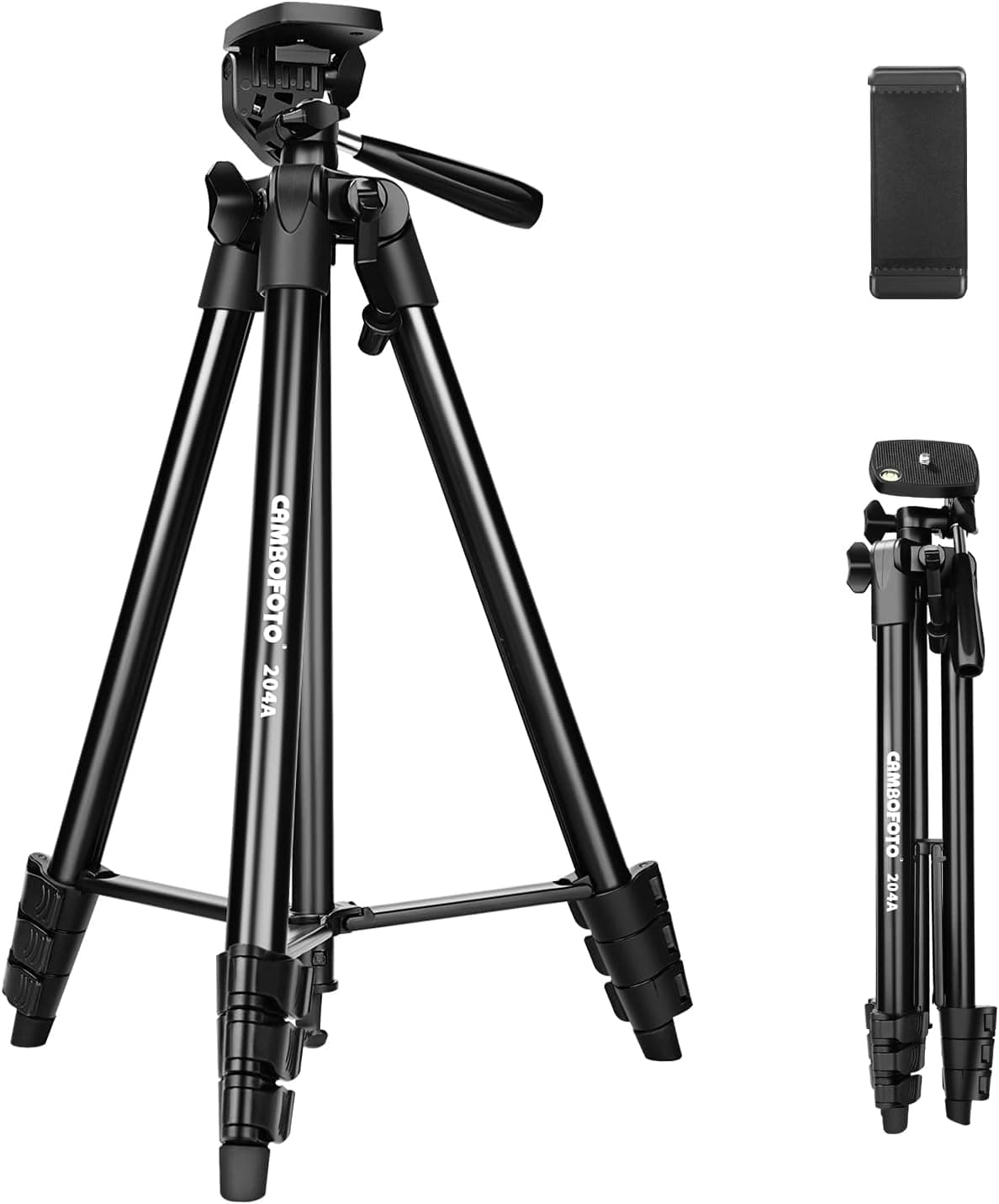 CAMBOFOTO Tripé leve de 135 cm para telemóvel, tripé de alumínio com suporte para telemóvel, compatível com iPhone, smartphones Android, câmaras DSLR digitais e sem espelho