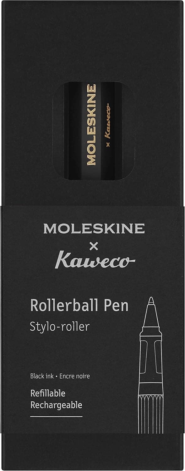 Moleskine x Kaweco Caneta Rollerball recarregável de plástico ABS para escrever e tirar notas, substituição de 0,7 mm com tinta preta incluída, preto