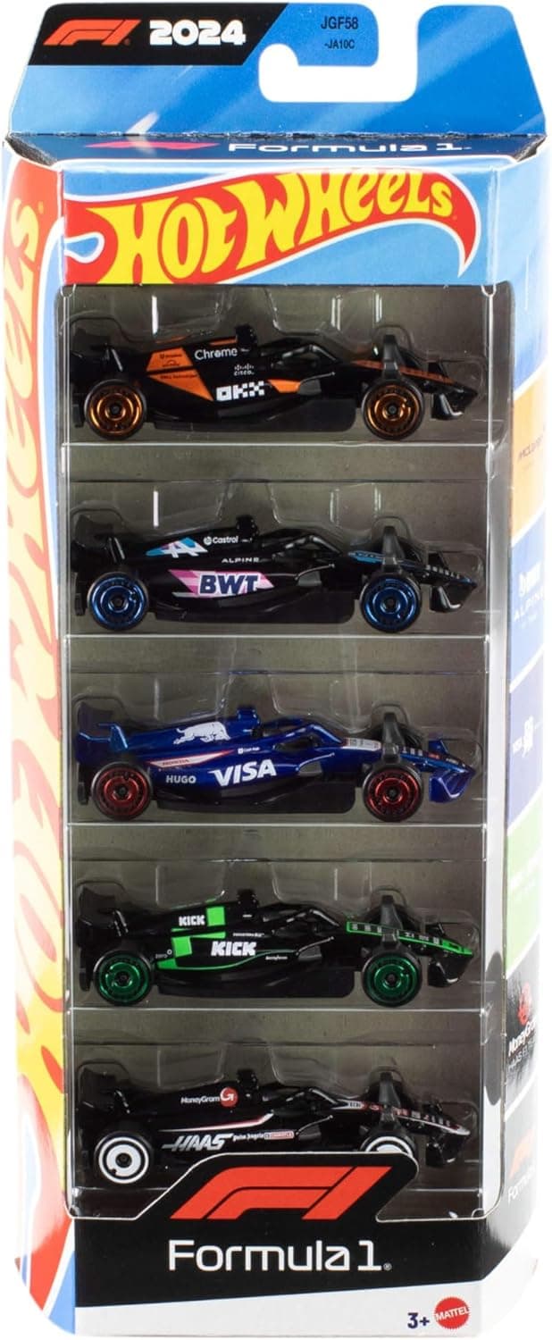 Hot Wheels Formula 1 JGF58 | Pack de 5 carros metálicos de colecionador à escala 1:64 com decorações de equipa F1