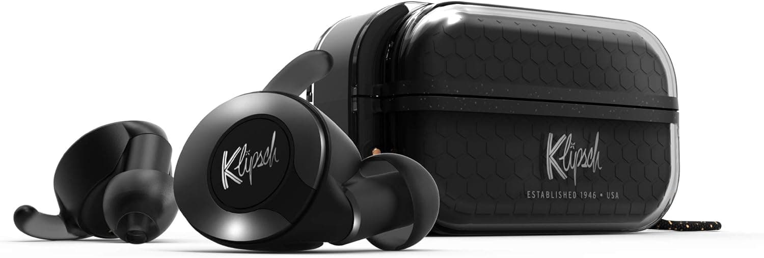 Klipsch T5 II True Wireless Sport Black - Auriculares sem fios para desporto Bluetooth 5.0, controlo tátil, InEar, preto, controlo de chamadas, resistente à humidade e suor, preto