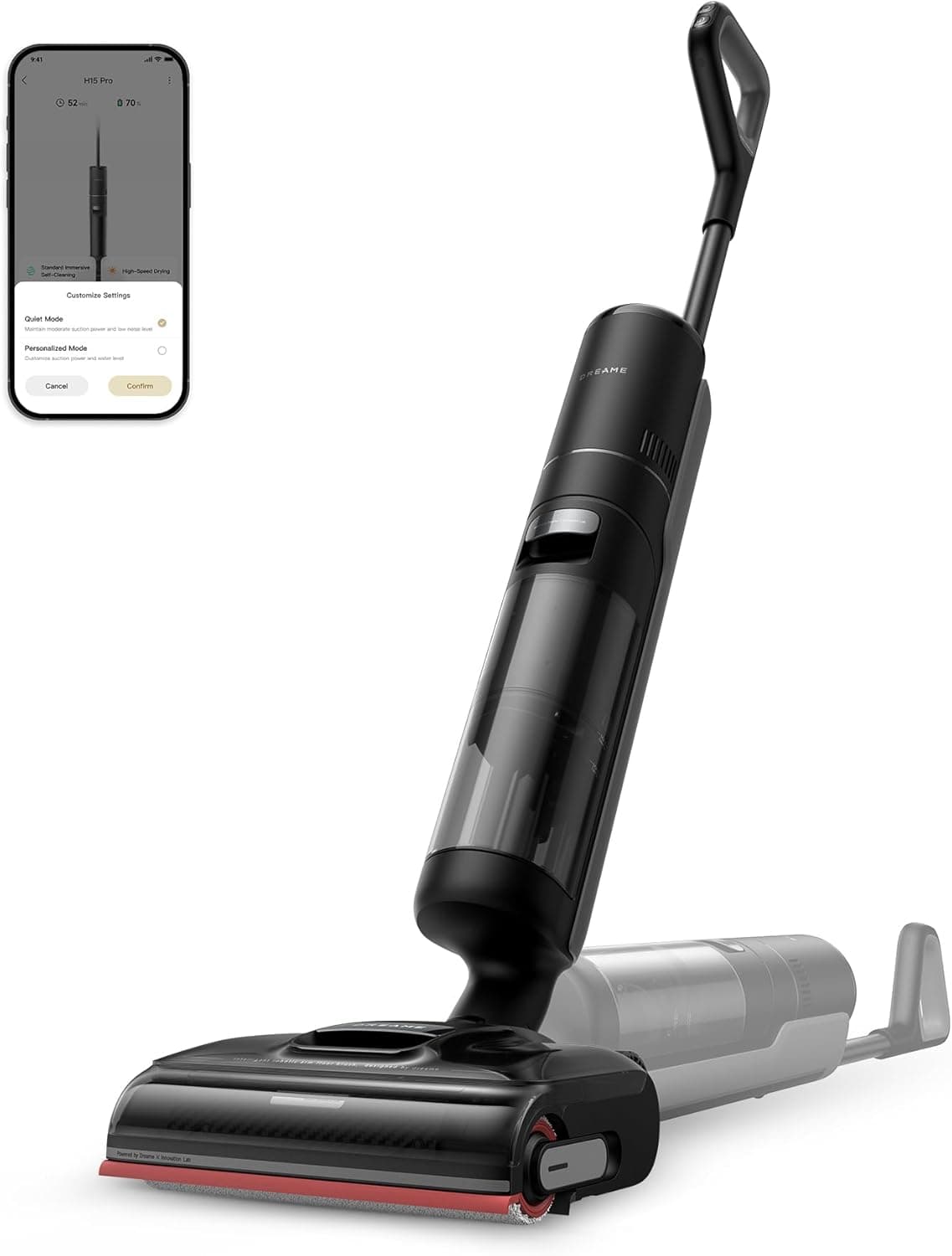 DREAME H15 Pro Aspirador a seco e húmido com braço robótico GapFree AI DescendReach, cobertura de borda tripla, 21 kPa, lavagem da escova a 100 °C, secagem a 90 °C em 5 minutos, alcance plano de 180 °