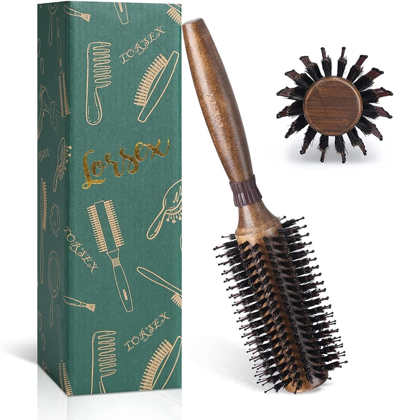 LORSEX Escova redonda para desembaraçar, alisar e secar, cerdas de javali escova redonda com cerdas de nylon para pentear cachos, escova de penteado profissional (30 mm interior/60 mm exterior)