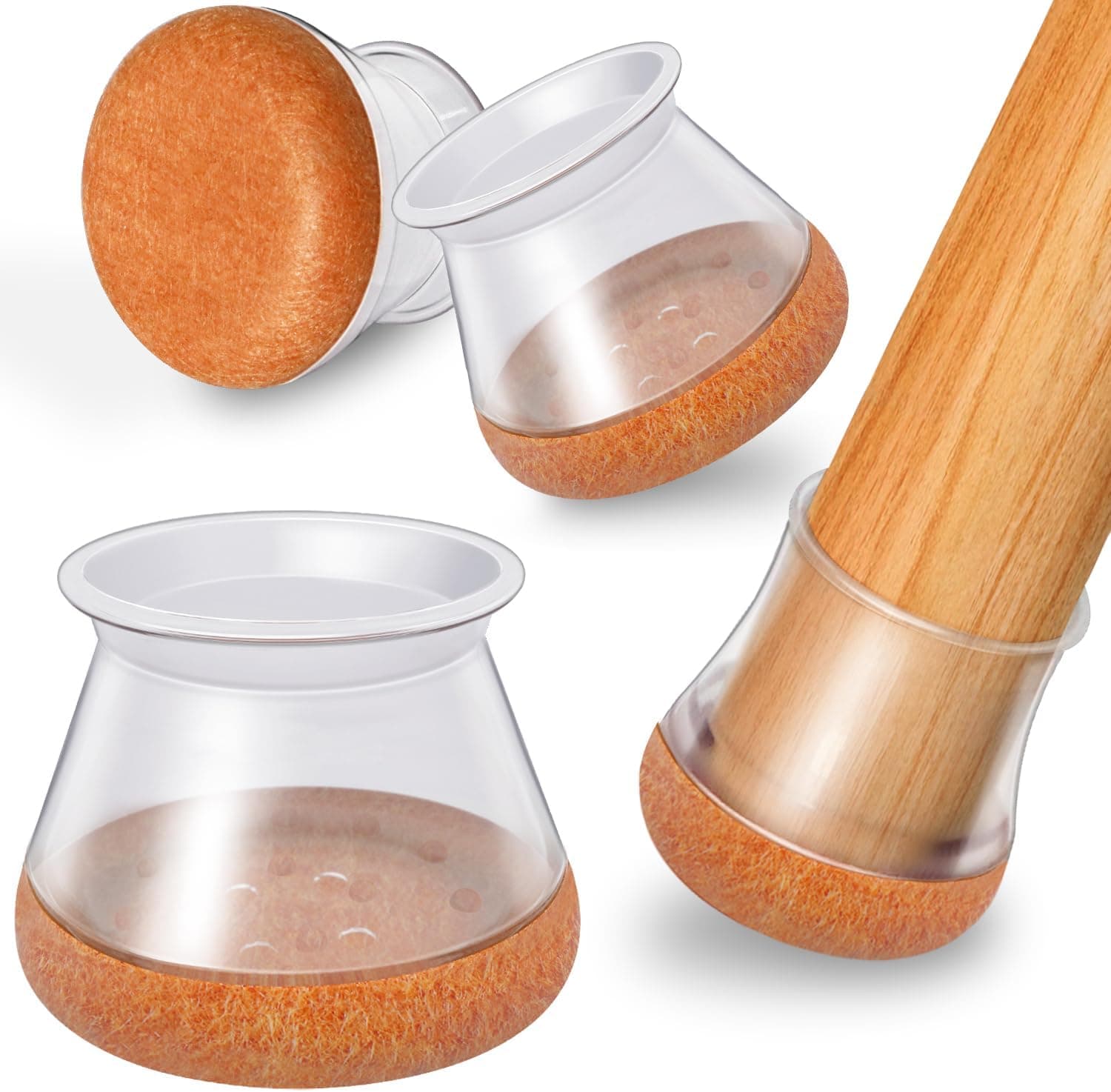 24 peças protetor pernas cadeiras silicone redondo, feltro cadeiras, almofadas para pernas de cadeira, protegem os pisos de raiões, reduzem o ruído transparente M: 20,1-30 mm