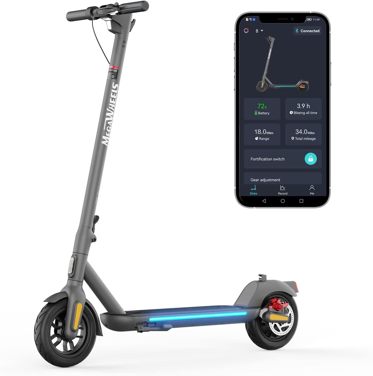 M MEGAWHEELS | Trotinete elétrica dobrável com autonomia até 35 km, motor 350 W, pneus de 9 polegadas e controlo por app