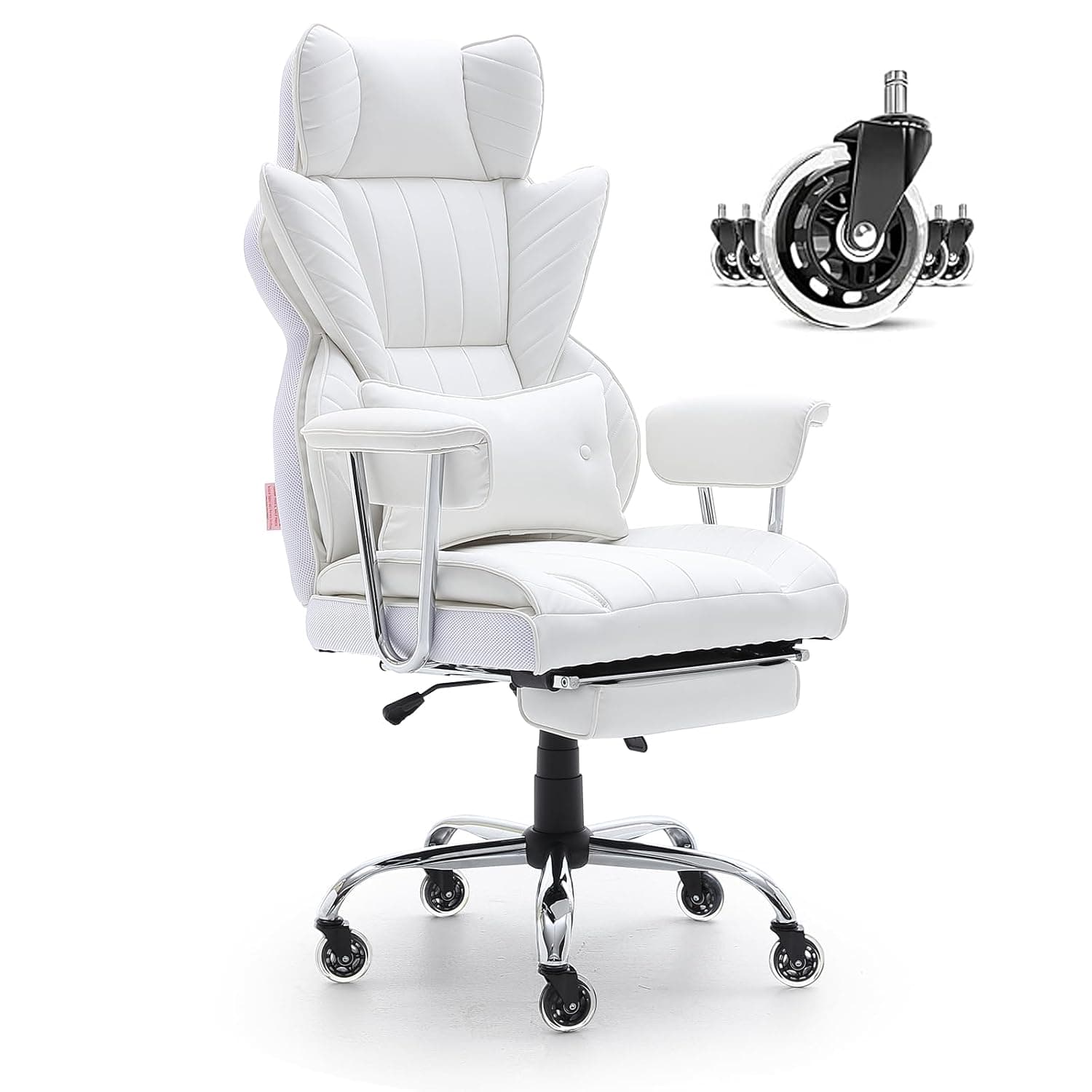 VEVOR Cadeira de escritório de couro roda de PU cadeira executiva ergonómica com suporte lombar ajustável e apoio para os pés assento de escritório carga máxima de 159 kg encosto reclinável