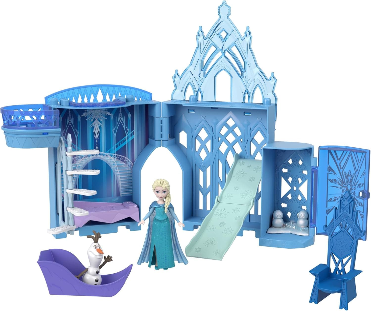 Disney Frozen Castelo de Elsa, conjunto empilhável de casa de bonecas com boneca pequena e oito peças, brinquedos inspirados nos filmes Frozen da Disney, JDP63