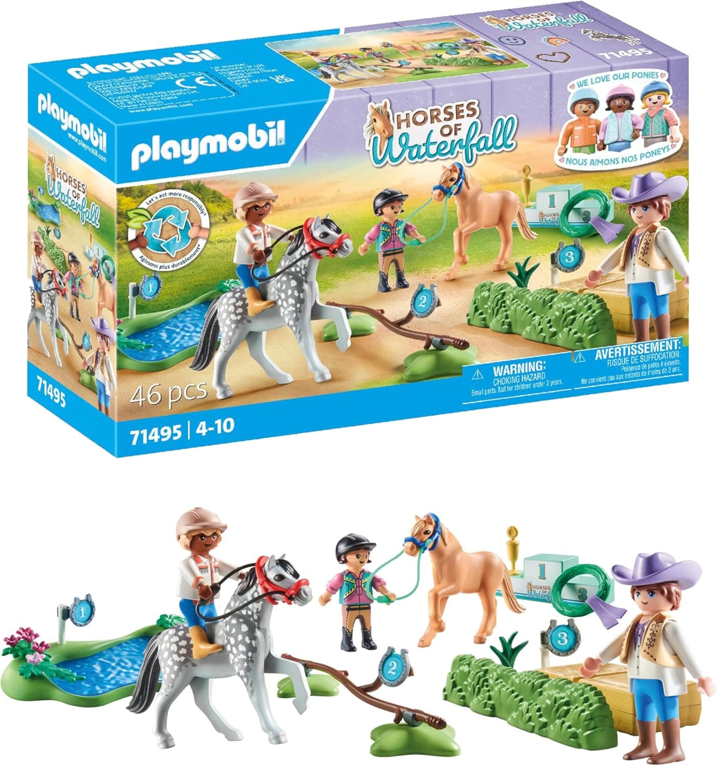 PLAYMOBIL Horses of Waterfall 71495 torneio de pôneis, emocionantes competições para jovens campeões, com amplos acessórios, brinquedos detalhados para crianças a partir de 4 anos