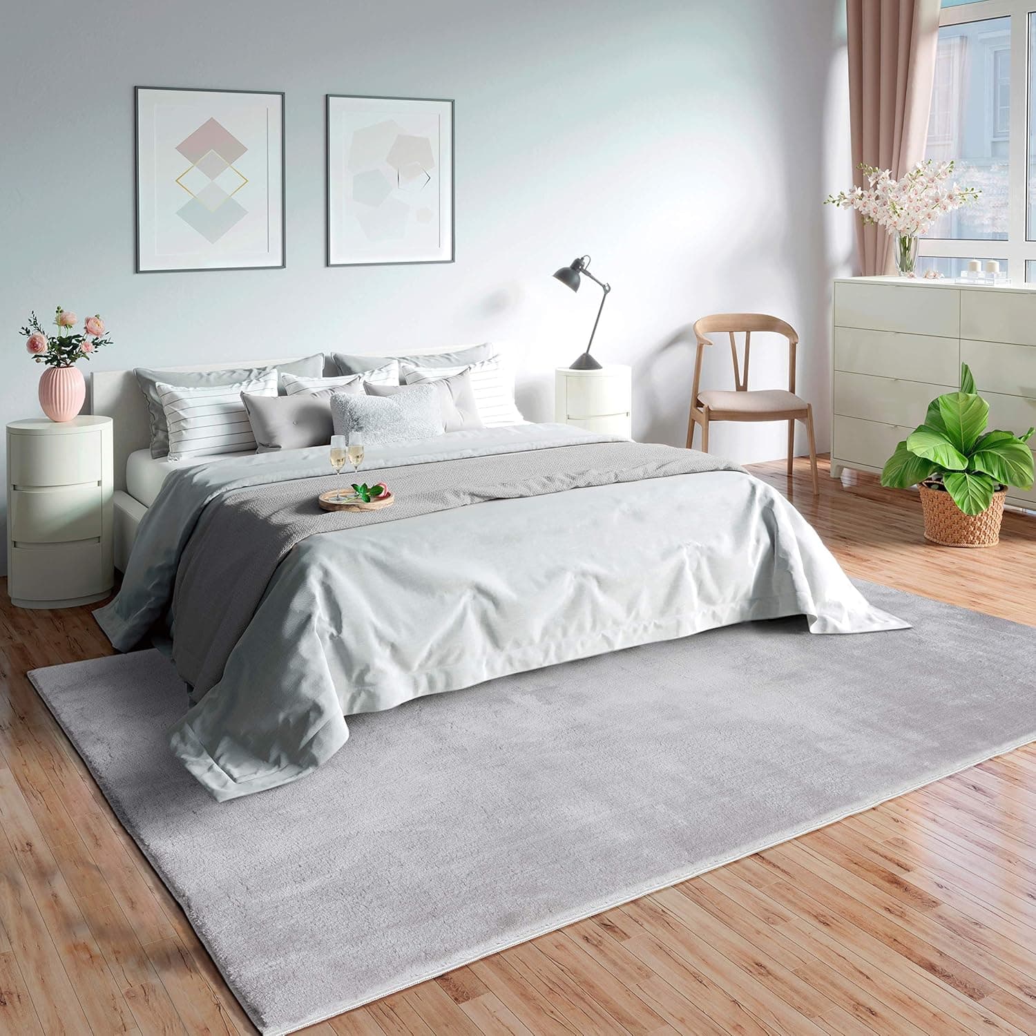 Mia's Teppiche Olivia Tapete de sala de estar, cinzento, 240 x 340 cm, moderno, suave, monocromático, macio, pelo curto (19 mm), antiderrapante, lavável até 30 graus, 100% poliéster
