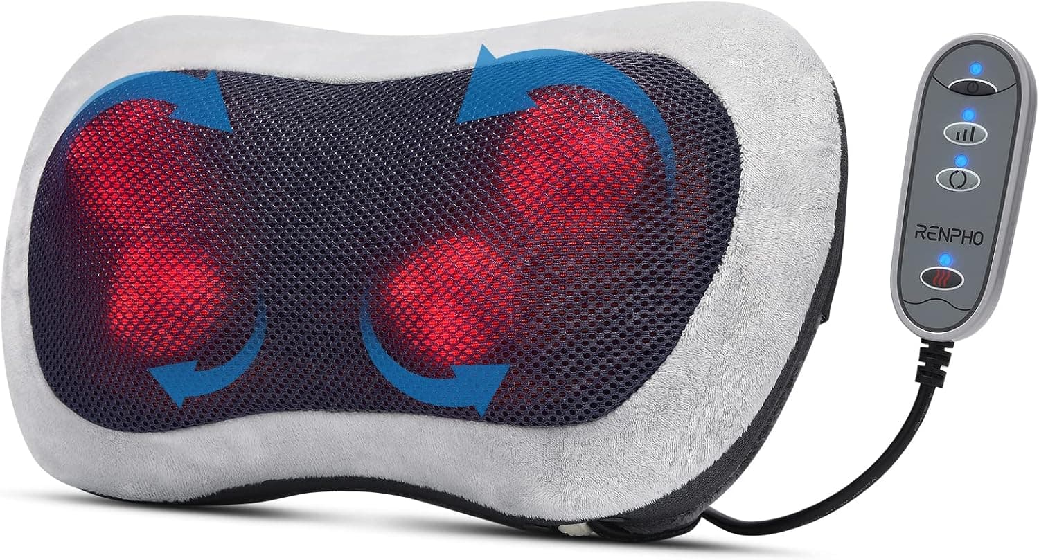 RENPHO Massajador cervical e costas, almofada massageador elétrico com calor, 3 velocidades Shiatsu massajado nas costas, massageador pescoço e ombros para casa escritório