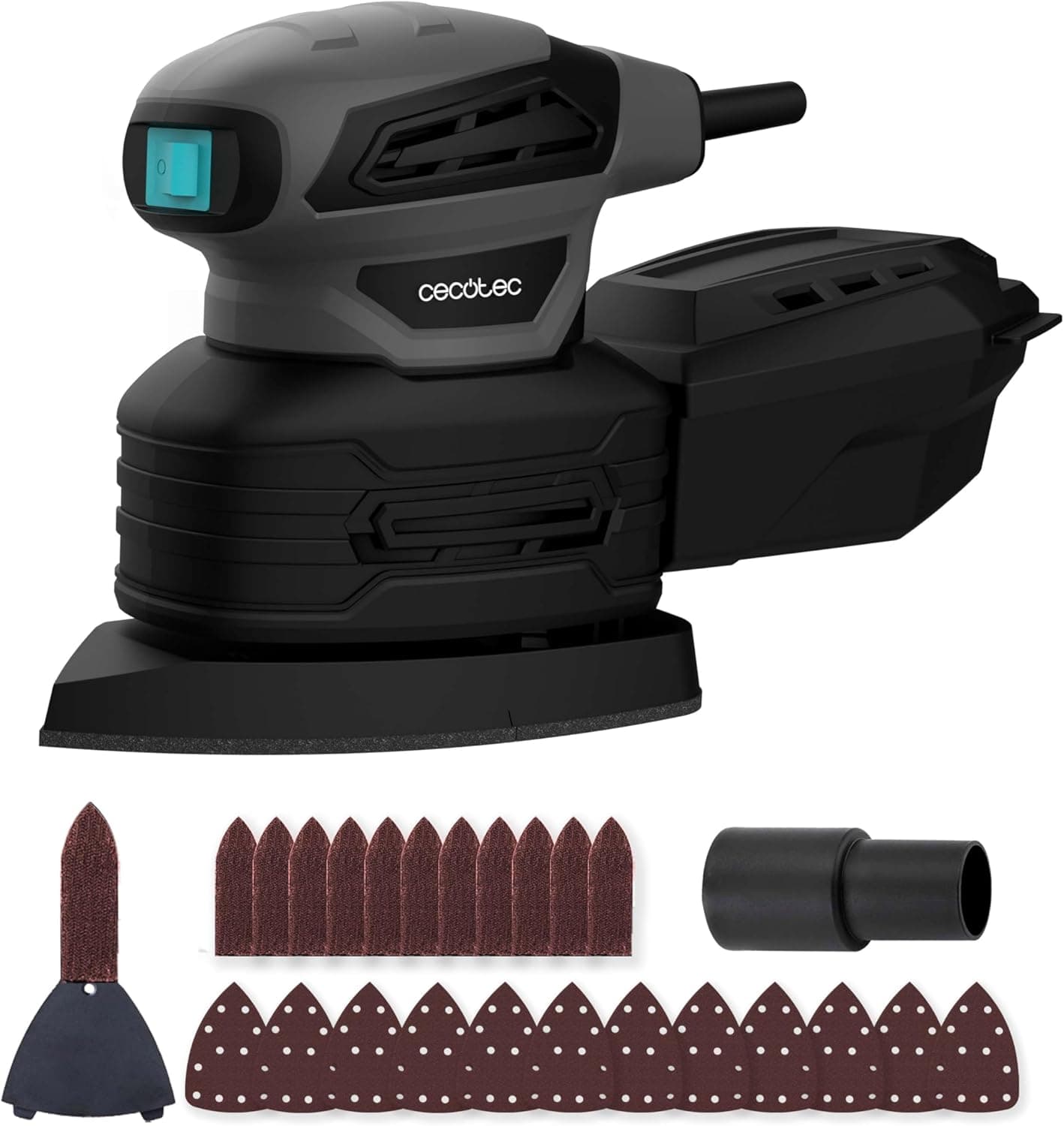 Cecotec Lixadeira elétrica orbital PerfectSurface 180 Delta. 180 W, acessório FingerDetail, forma de delta, 12 peças de reposição de disco, cabo de 3 m, depósito de pó e conexão para aspirador