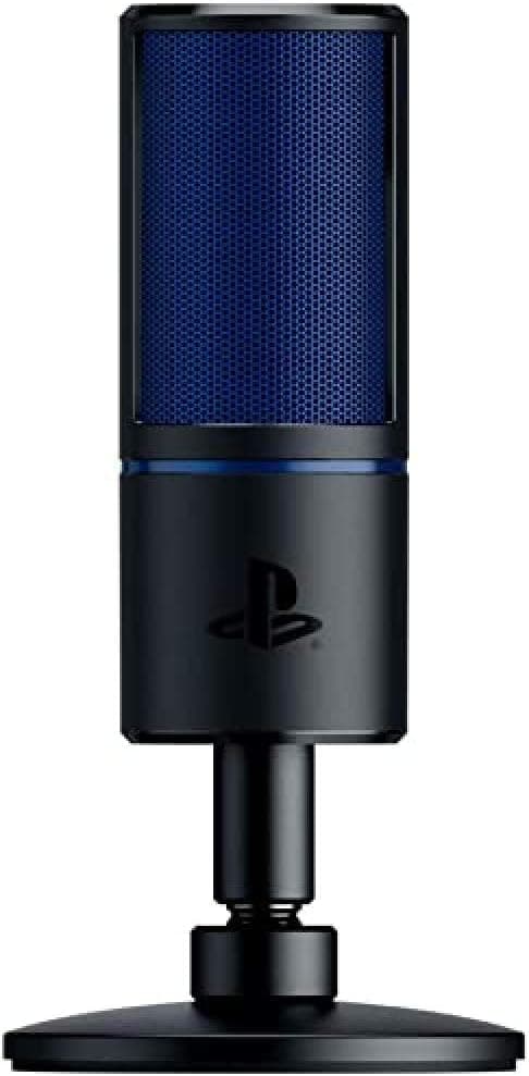 Razer Seiren X para PlayStation - microfone condensador USB para transmissão em PS4 e PS5 (compacto com amortecedor, padrão de gravação supercardióide, botão silencioso) preto - azul