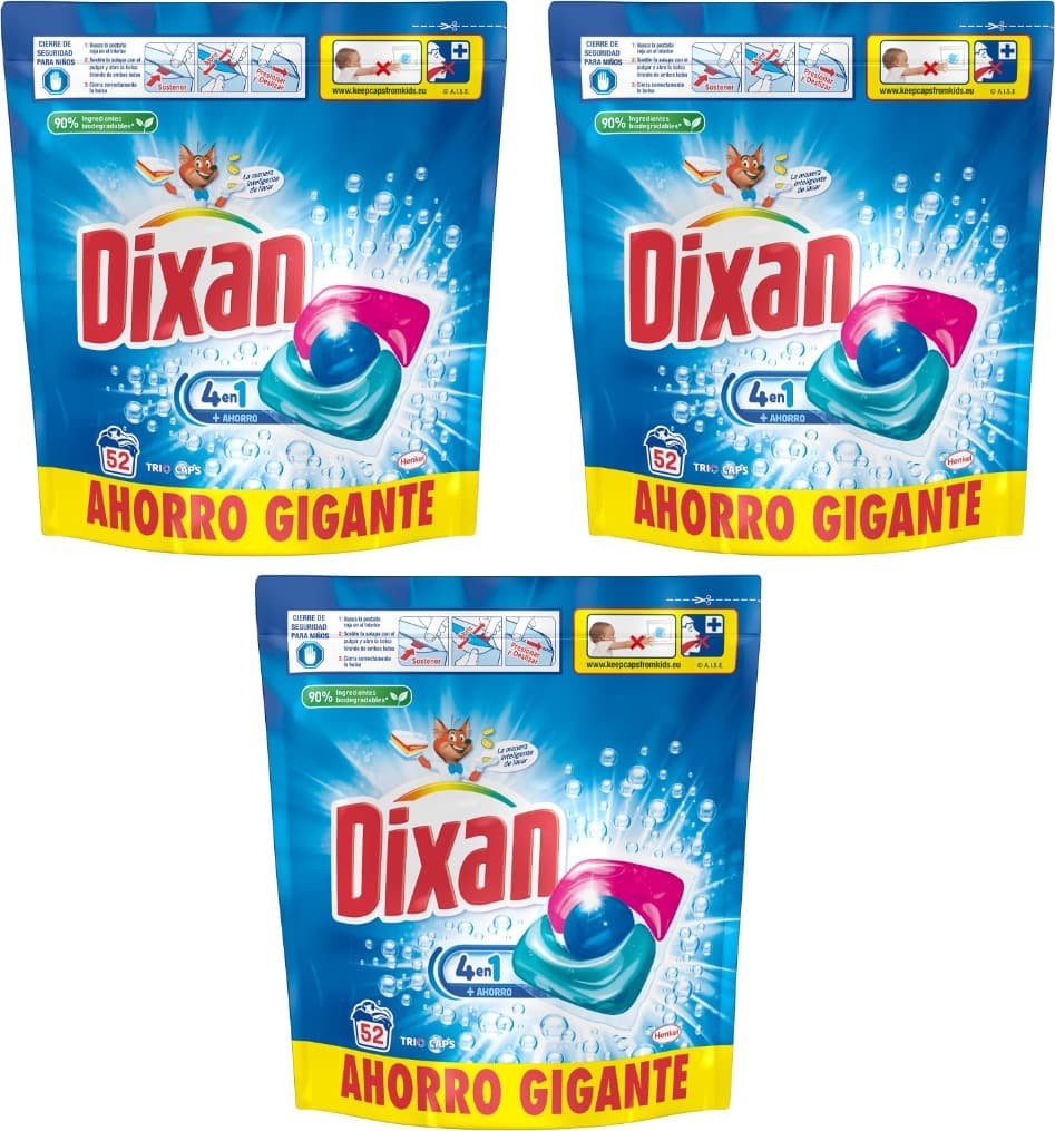Dixan Total 4+1 | Cápsulas de detergente para máquina de lavar roupa, 52 doses x 3