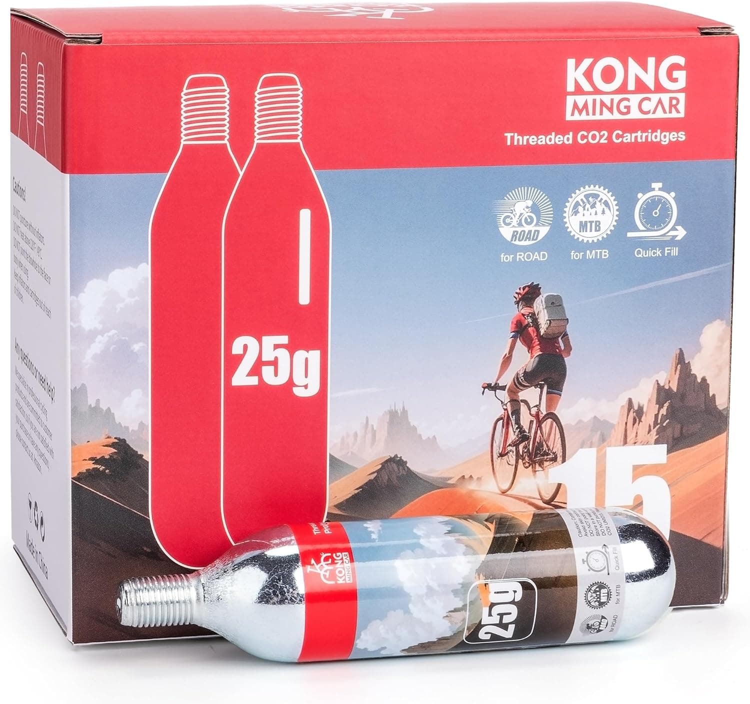 KONG MING CAR Cartuchos de CO2 com rosca, 16 g/25 g, cartuchos de CO2 com conexão rosqueada para todos os pneus de bicicleta de CO2