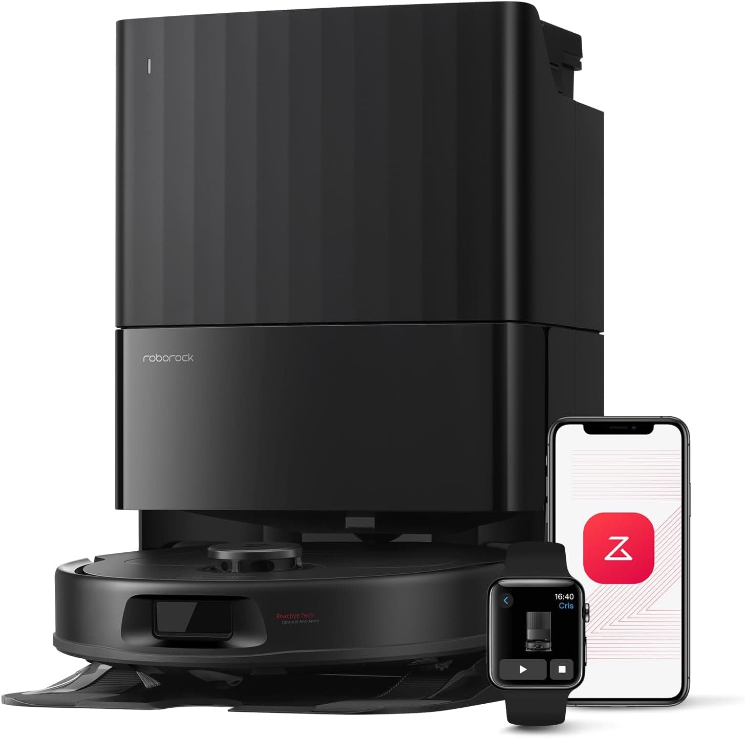 roborock Robot aspirador QV 35A, 8000Pa de sucção, duas mopas giratórias eleváveis, escovas anti-emaranhados, tecnologia reativa para evitar obstáculos, navegação e mapeamento, preto