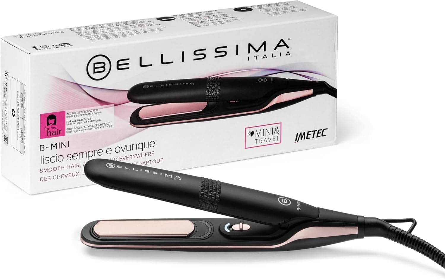 Bellissima Ferro mini de cabelo para mala e viagem, compacta, leve, revestimento cerâmico, temperatura 200 °C, multi voltagem automática, Beauty Bag