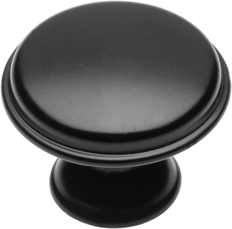 GTV - Botão CENTO preto mate Ø 28 mm I puxadores para móveis com parafusos I puxadores redondos para armário de cozinha, maçaneta da porta e gaveta I Concha: galvanizada, pintada