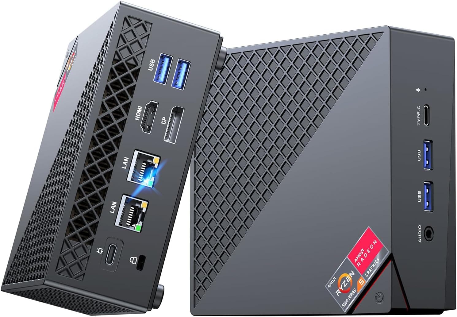 NiPoGi AM06Pro Mini PC Ryzen 7 5700U (até 4,3 GHz, 8C/16T), 16 GB DDR4 512 GB M.2 SSD Mini computador WIN-11 Pro, WiFi 6/BT 5, Dual LAN, HDMI+DP+Type-C 4K@60Hz Triplo disco. Play, Micro PC