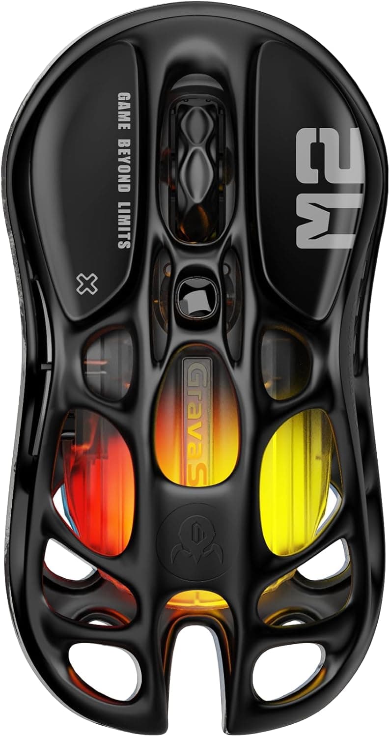 GravaStar Mercury M2 Gaming Mouse - rato para jogos de computador MMO com sensor ótico de 26.000 dpi - design oco leve de 78 g - 5 botões programáveis - 5 modos RGB - preto furtivo