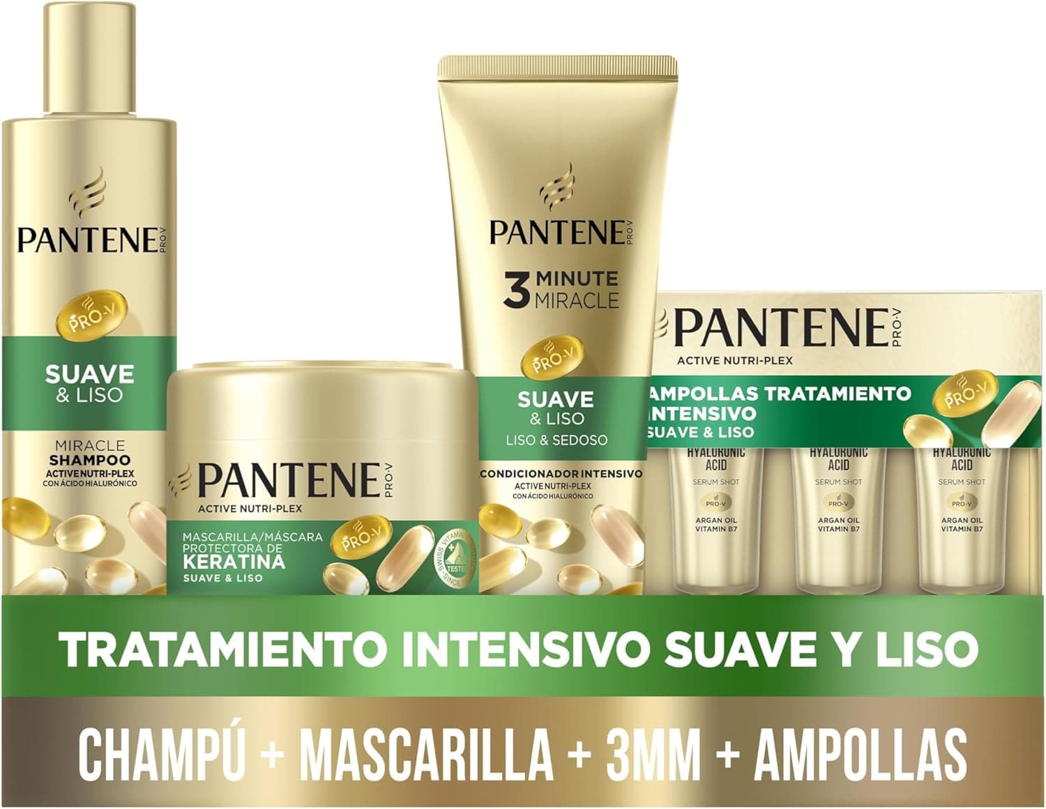 Pantene Pro-V Champô macio e liso 250 ml máscara protetora de queratina 300 ml, condicionador 3 mm 220 ml, bolha 3 x 15 ml