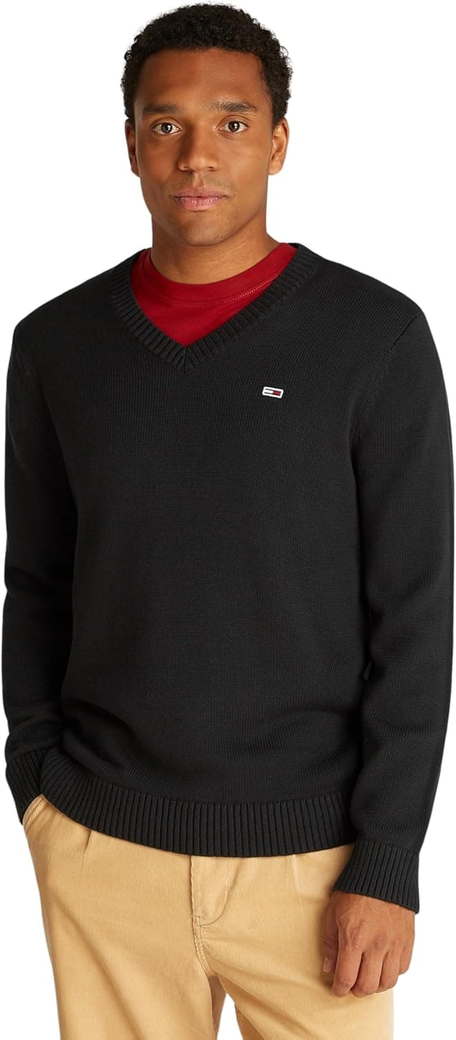 Tommy Jeans Camisola masculina Slim Essential V-Neck com decote em V