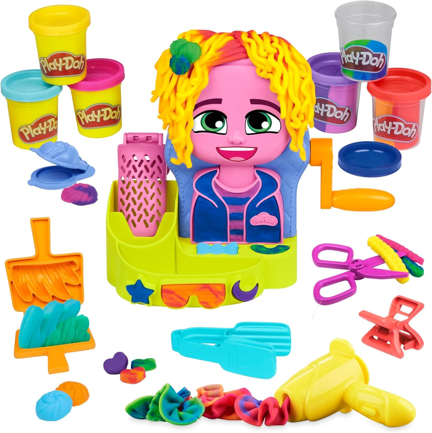 Play-Doh Cabeleireiro com estilo, brinquedo criativo com 6 frascos de plasticina para meninos e meninas, a partir dos 3 anos, atividades divertidas