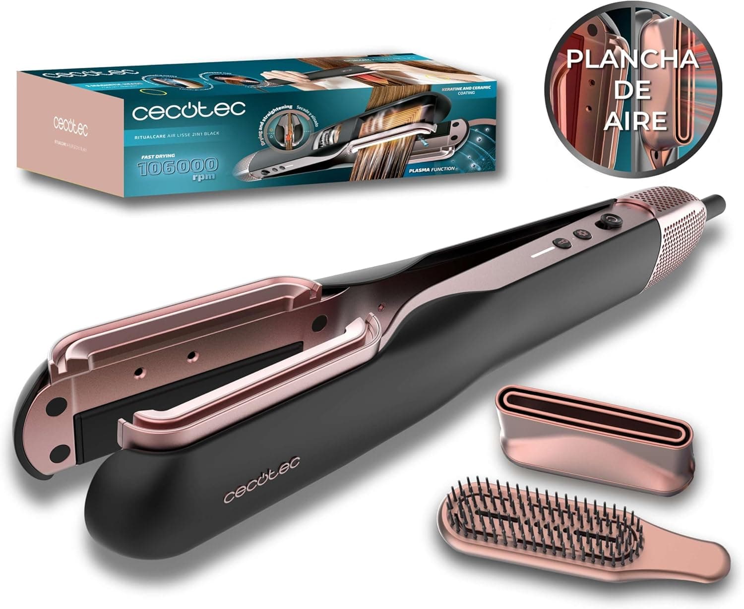 Cecotec RitualCare Air Lisse 2in1 | Alisador e secador de cabelo com motor digital e revestimento em cerâmica e queratina