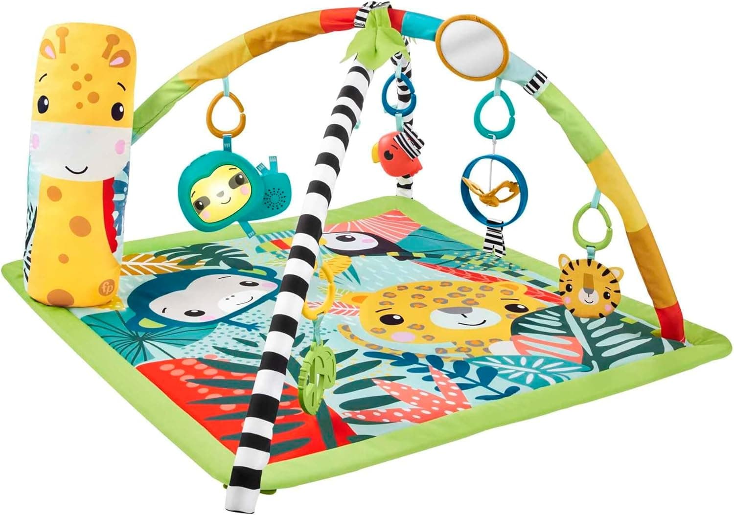 Fisher-Price Tapete de ginásio sensorial de atividades selva tropical 3 em 1, com acessórios, luzes e sons, brinquedo para bebé recém-nascido (Mattel HJW08)