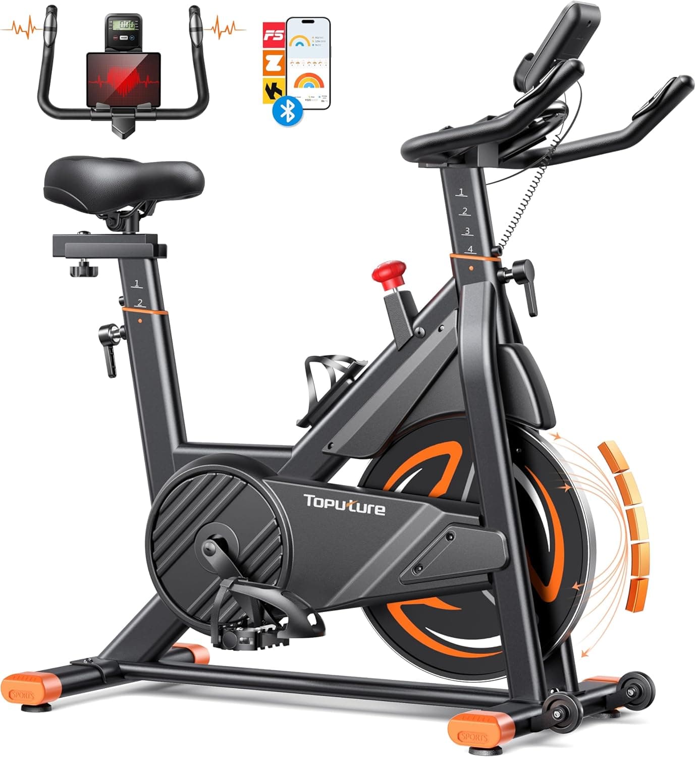 Toputure 2025 | Bicicleta estática profissional ultra silenciosa com monitor de ritmo cardíaco, suporte para tablet e volante de 15 kg