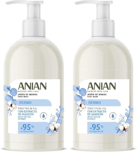ANIAN - Sabonete de mãos delicado, 500 ml, para todos os tipos de pele, com flor de algodão e glicerina, limpa e hidratada, cuidado delicado, 95% ingredientes de origem natural