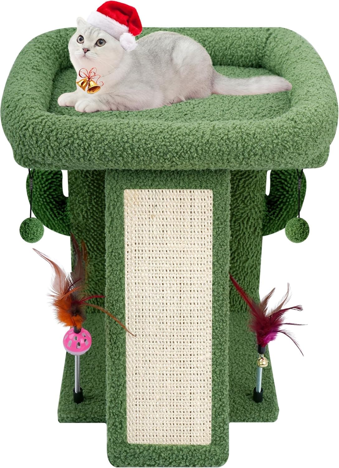 TWDEPART Cactus Cat Tree Cat Tower com postes arranhadores para gatos, centro de atividades, árvore trepadora, móveis para gatos com condomínio para gatos e duas redes, verde