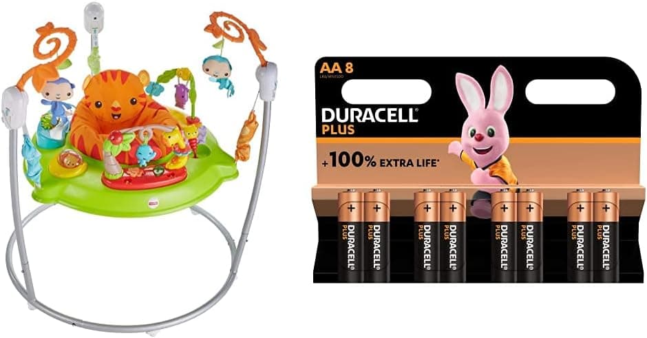 Fisher-Price Saltador animais da selva, para bebé + 1 ano (Mattel CHM91), cor / modelo sortido Duracell - novo pilhas alcalinas Plus AA, 1,5 volts LR6 MN1500, embalagem de 8