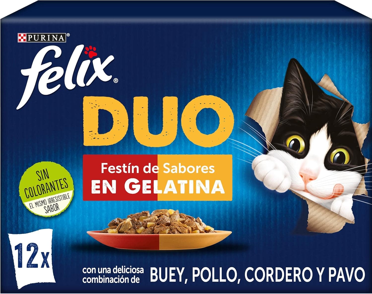 Purina Felix Fantastic Duo, comida húmida para gato adulto, pack sortido, 6 embalagens de 12 saquetas de 85 g - 72 saquetas