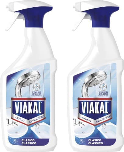 Viakal Spray clássico com tecnologia anti-gotejamento, número um na frente do calcário e marcas de água na casa de banho 700 ml x 2