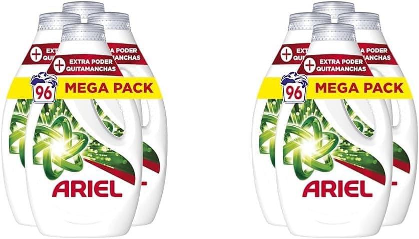 Ariel Detergente de máquina de lavar líquido, 96 lavagens (4 x 24), sabão com tira-manchas, mais potência extra removidas, limpeza profunda (embalagem de 2)