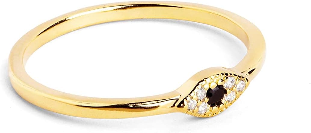 SINGULARU - Anel olho de horus - anel de prata esterlina 925 com acabamento em casa de banho de ouro de 18 Kt. -  Tamanho 10 - Joias para mulher - Feito em Espanha