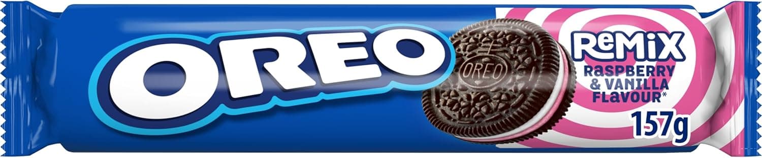 Oreo Remix bolachas de cacau recheadas com creme sabor framboesas e baunilha 157 g