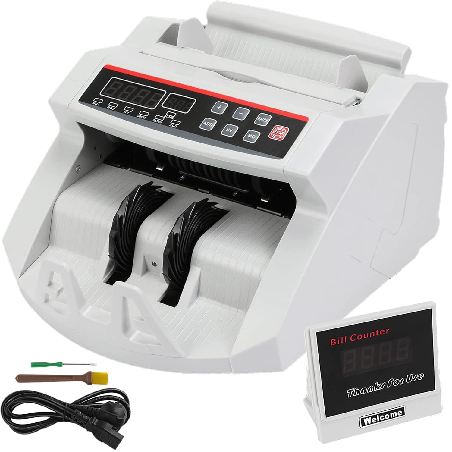 BuoQua Contador de notas profissional, com ecrã LED, 1000 peças por minuto máquina de contar bilhetes 26 x 23,5 x 17 cm, para contar e detetar bilhetes, para lojas, bancos e restaurantes