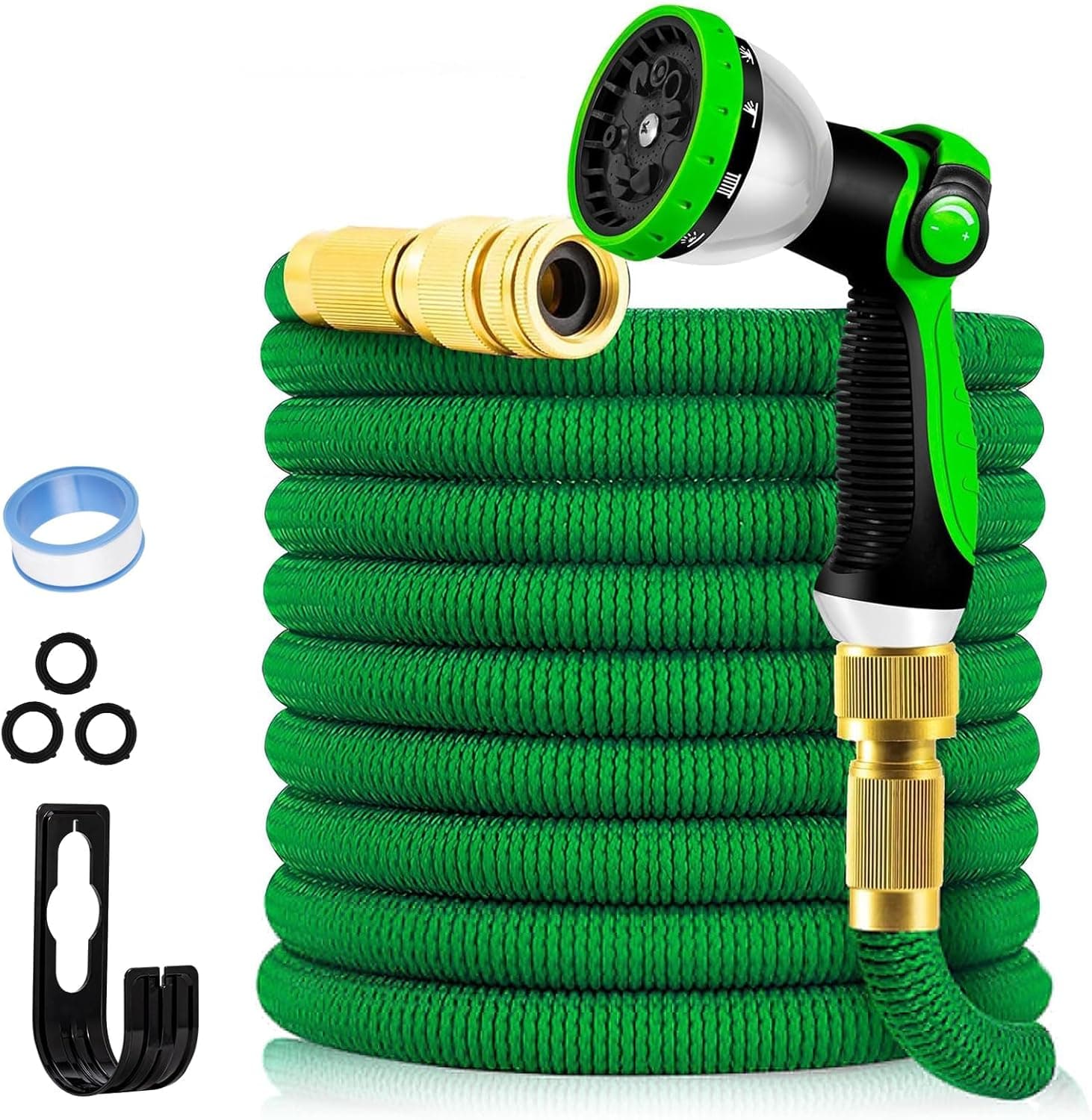 Yofidra Mangueira de jardim, mangueira extensível, jardim de 3/4" 1/2" com 10 padrões de pulverização, tecido 3450D, mangueira de jardim para jardinagem, limpeza, lavagem de carros 7,5 metros