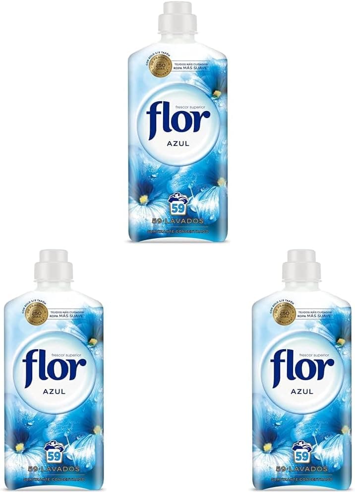 Flor - Suavizante para roupas concentradas, aroma azul - 59 doses (embalagem de 3)