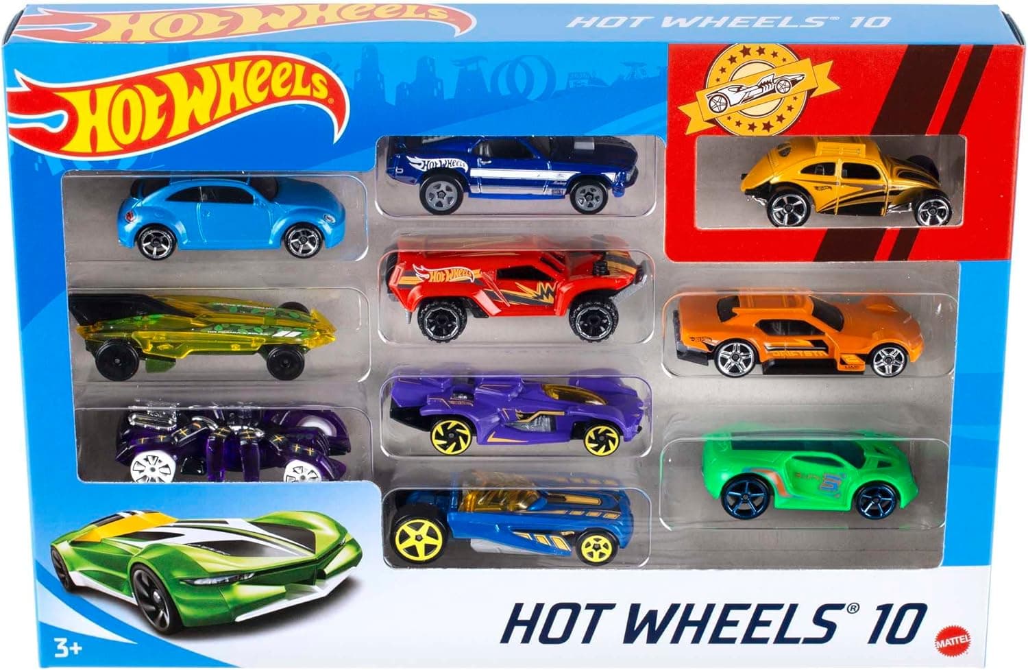 Hot Wheels Mattel 54886, Carrinhos de brincar, conjunto de 10 veículos, modelos variados